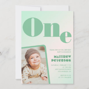 1st birthday invitations Boy Green Gradient Photo