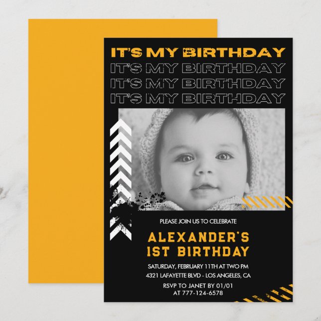 1st birthday invitations boy Photo Spray paint (Front/Back)