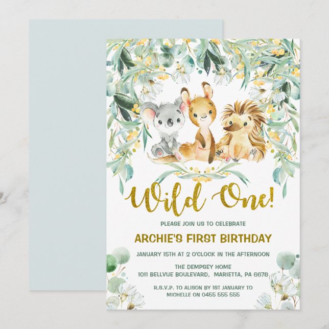 1st Birthday Invitations | Cute Bush Babies (Front/Back)