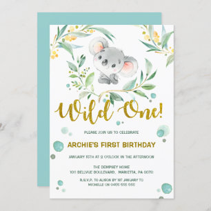 1st Birthday Invitations Cute Koala Wild One