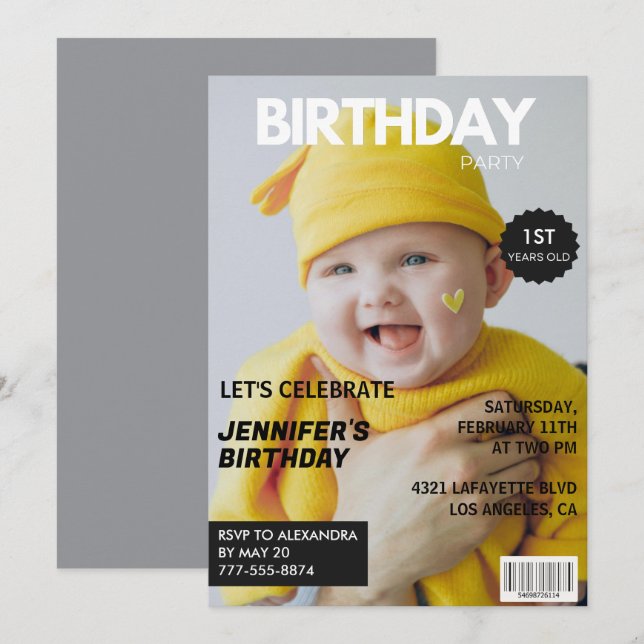 1st birthday invitations for him Magazine Cover (Front/Back)