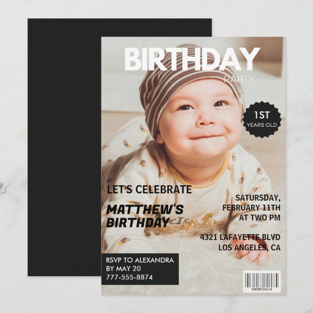 1st birthday invitations for him Magazine Cover (Front/Back)