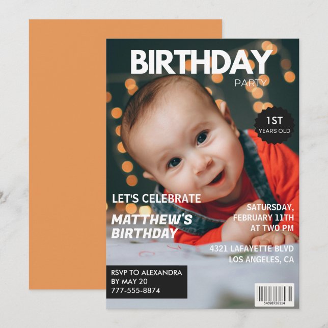1st birthday invitations for him Magazine Cover (Front/Back)