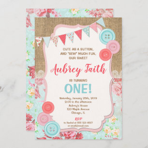 1st birthday invitations girl, Cute as a button
