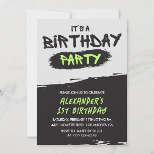 1st birthday invitations Graffiti boy Spray paint
