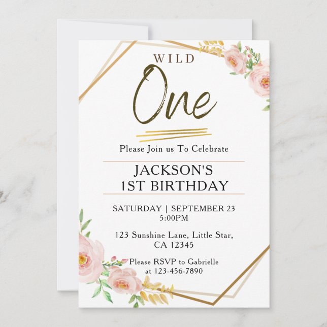 1st birthday invitations kids whimsical wild one (Front)