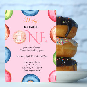 1st birthday invitations Sweet one Cute watercolor