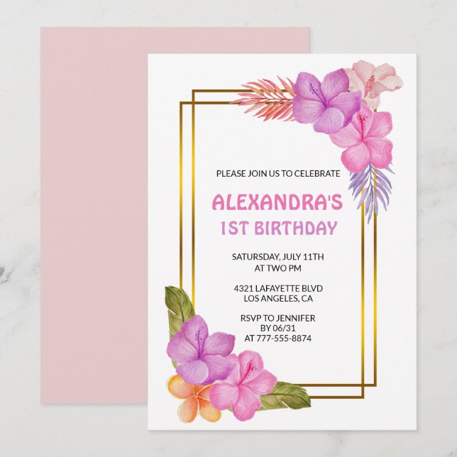1st birthday invitations Tropical Party (Front/Back)