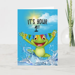 1st Birthday Jumping Frog in Water Card