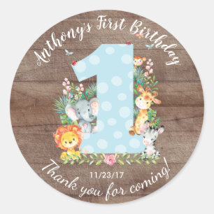 1st Birthday Jungle Animals Favor Sticker