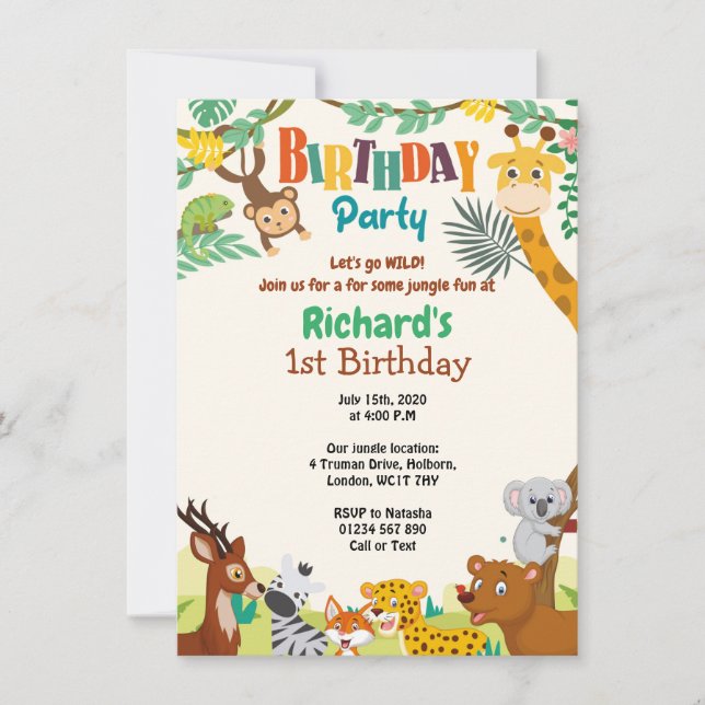 1st Birthday Jungle Invitation (Front)