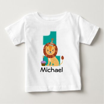 1st Birthday Jungle Lion Personalized Baby T-shirt by MainstreetShirt at Zazzle