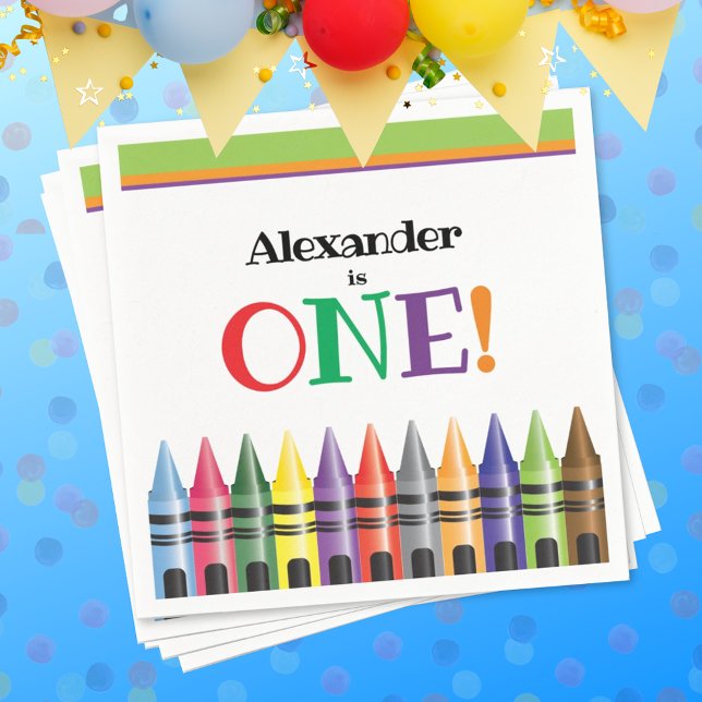 1st Birthday Kids Crayon Green Orange Blue Party Napkins (Creator Uploaded)