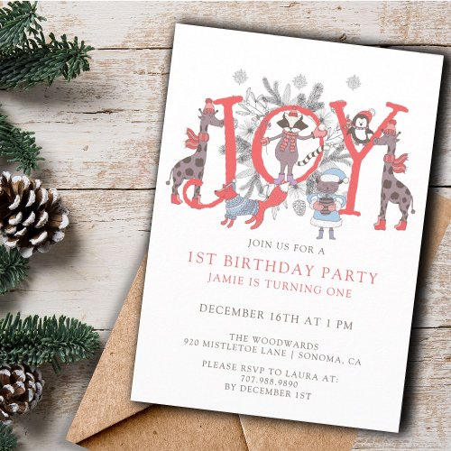 1st Birthday Kids Winter Party Animals Birthday Invitation