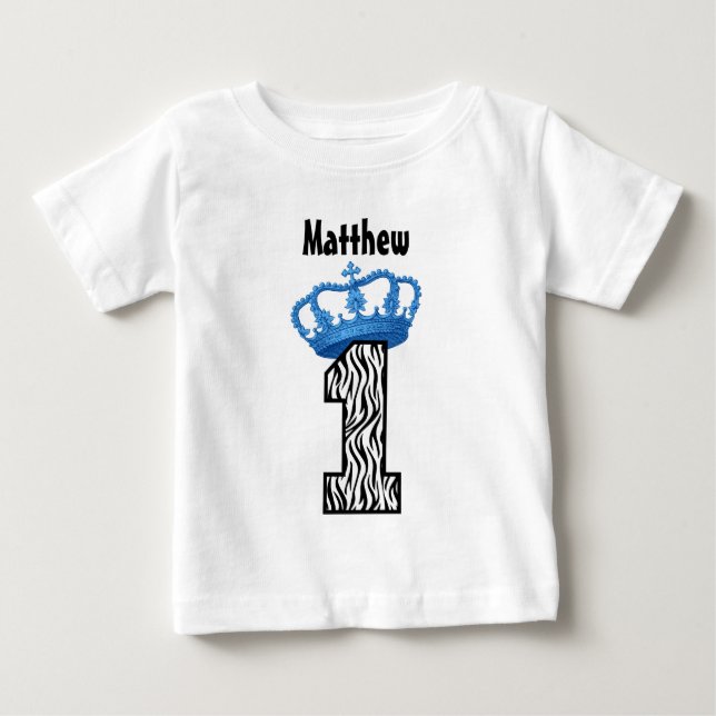 1st Birthday King Crown Zebra One Year Old 4 Baby T-Shirt (Front)