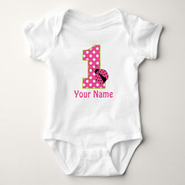 1st Birthday Ladybug Pink Green Personalized Shirt (Front)