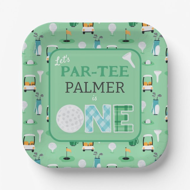 1st Birthday Let's Par-tee Golf Party Paper Plates (Front)