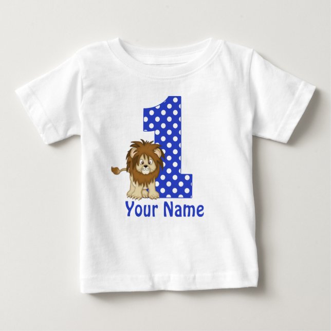1st Birthday Lion Blue Personalized Shirt (Front)