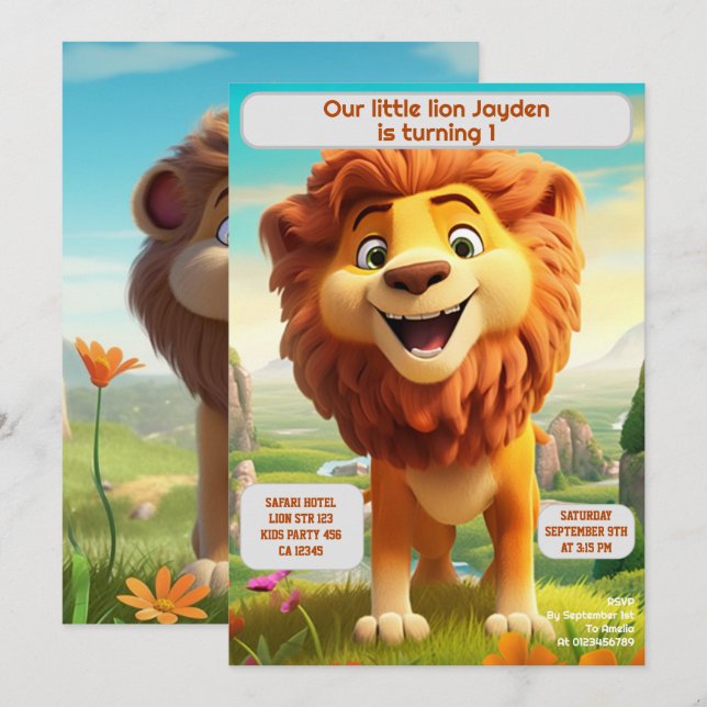 1st Birthday Lion Personalized Kids Name Age  Invitation (Front/Back)