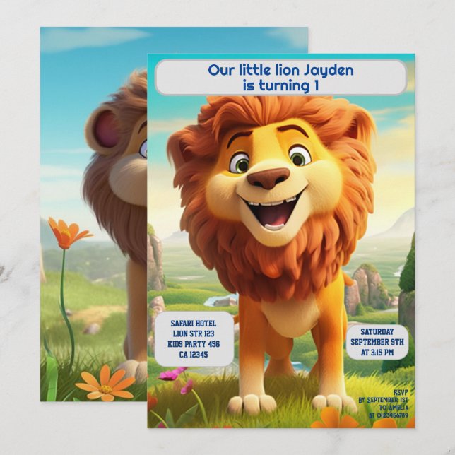 1st Birthday Lion Personalized Name Age Kids  Invitation (Front/Back)