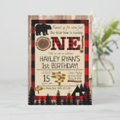 1st Birthday Little Bear Flannel Lumberjack Theme Invitation (Standing Front)