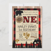1st Birthday Little Bear Flannel Lumberjack Theme Invitation (Front)