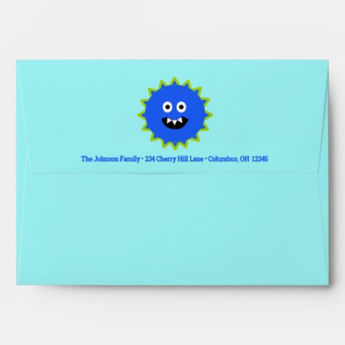 1st Birthday Little Boy Blue Monster Stripes Cute Envelope