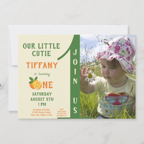 1st Birthday Little Cute Orange Birthday Invitation