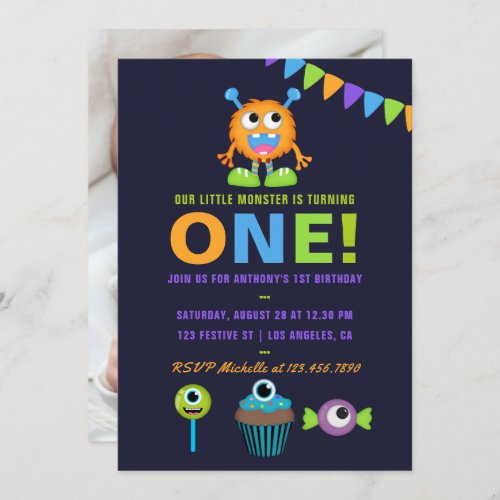 1st Birthday Little Monster Boy Party Invitation