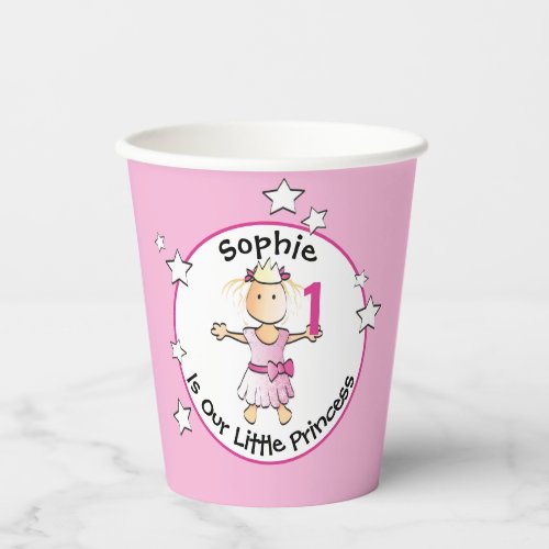 1st Birthday Little Princess Cartoon Pink Party Paper Cups