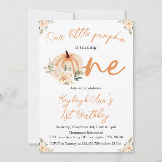 1st Birthday Little Pumpkin Fall / Autumn Invitation