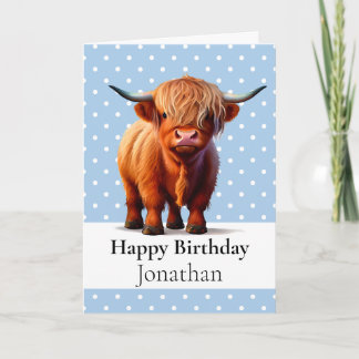 1st BIRTHDAY LONG HAIR COW BOY Blue CARD