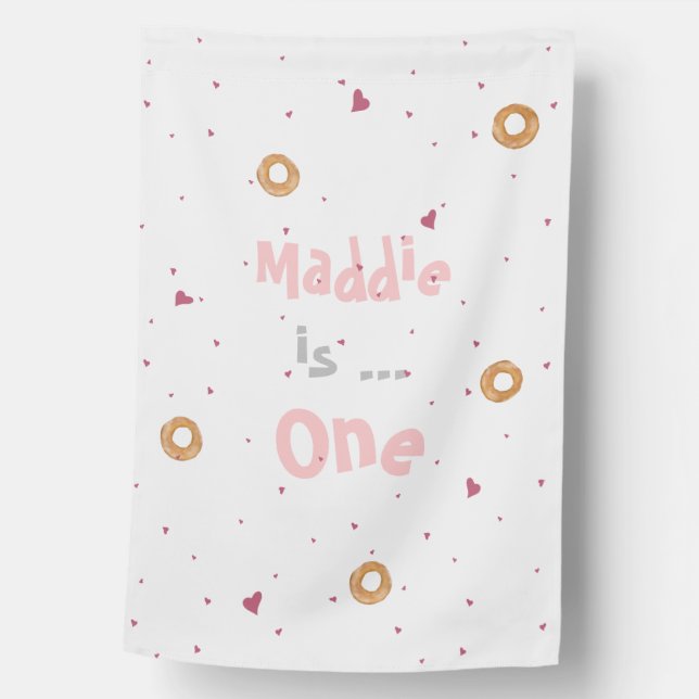 1st Birthday "Love & Bagels" Personalised Name House Flag (Front)