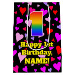 [ Thumbnail: 1st Birthday: Loving Hearts Pattern, Rainbow # 1 Gift Bag ]