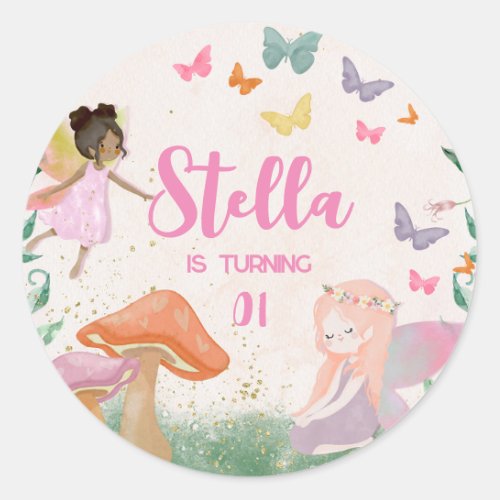 1st Birthday Magical Fairy Floral Garden Pixie Classic Round Sticker