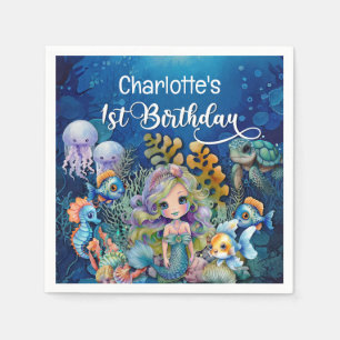 1st Birthday Mermaid Napkins