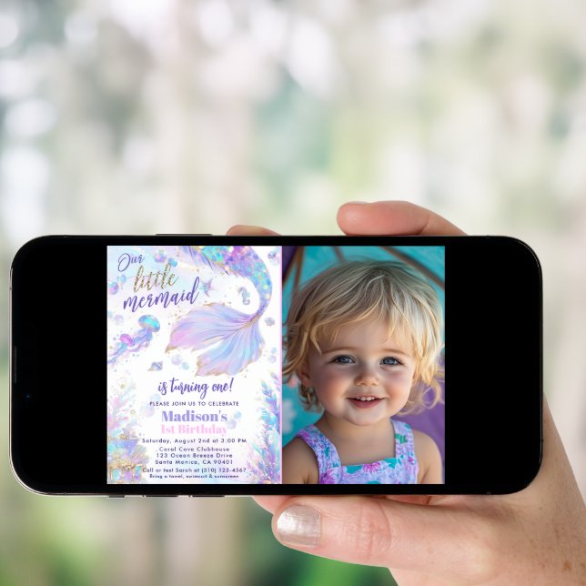 1st birthday Mermaid Photo Birthday Invitation (Front Digital)