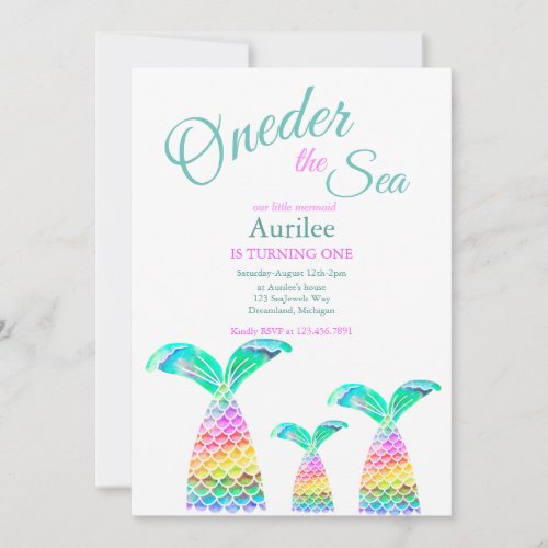 1st Birthday Mermaid Theme Party Invitation