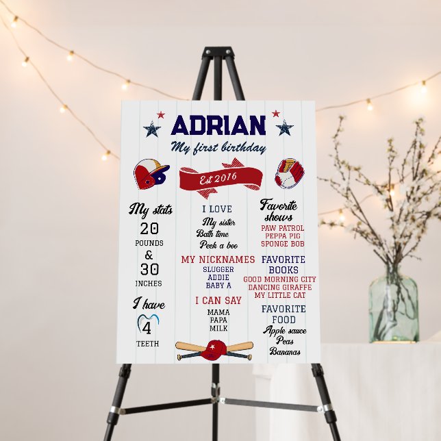  1st Birthday Milestone Baseball Foam Board (In Situ (Stand))