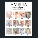 1st Birthday Milestone Custom Photo Collage Poster<br><div class="desc">Celebrate a very special milestone with this Gender-Neutral 1st Birthday Poster featuring a 12-photo collage design that highlights each month of your child’s first year. You can easily customize the design by adding 12 photos - one for each month from newborn to one year old, creating a meaningful and heartwarming...</div>