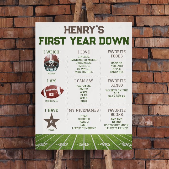 1st Birthday Milestone Football | First Year Down Foam Board (First year down - 1st birthday milestone sign)