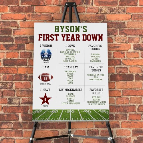 1st Birthday Milestone Football  First Year Down Foam Board