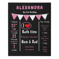 1st Birthday Milestones Memories Girls Infographic Faux Canvas Print