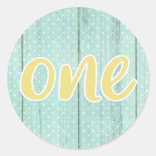 1st Birthday Mint & Yellow Polka Dot One Classic R Classic Round Sticker