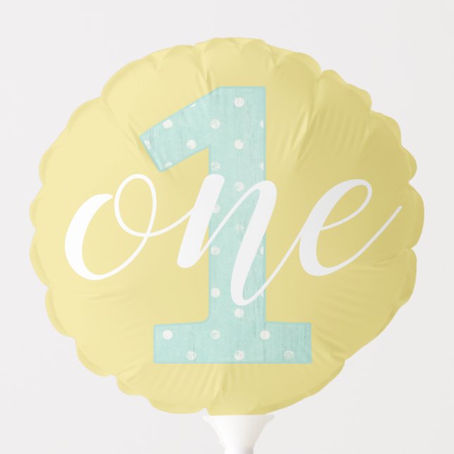 1st Birthday Mint & Yellow Polka Dots One Balloon (Front)