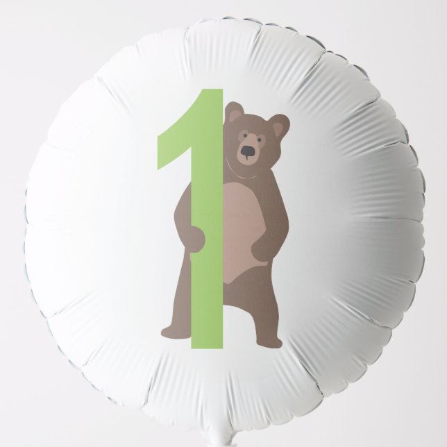 1st Birthday Modern Minimal Brown Bear Balloon (Front)