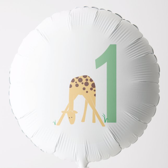 1st Birthday Modern Minimal Yellow Giraffe  Balloon (Front)