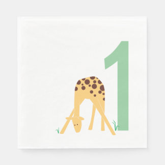 1st Birthday Modern Minimal Yellow Giraffe Napkins