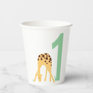 1st Birthday Modern Minimal Yellow Giraffe Paper Cups