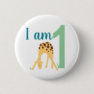 1st Birthday Modern Yellow Giraffe Button